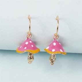 img 2 attached to 🍄 Cute Mushroom Dangle Earrings Gold Plated Enamel Food Half Hoop Dangling Stud Lifelike Creative Jewelry for Women Girls - Handmade Y2K Birthday Party Accessories