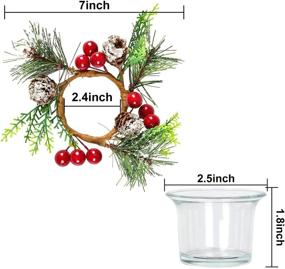 img 2 attached to Набор из 4-х колец для подсвечников в праздничном стиле с морозной хвоей, ягодами шишек и хвои ели, декоративный стеклянный набор подсвечников для чайных свечей в виде мини-колец для свечей-венков для домашнего декора в спальне, от DeatHouse.