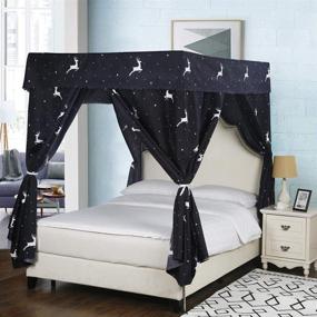 img 4 attached to 🛏️ Four Corner Post Bed Curtain Canopy for Kids, Girls and Boys - Mengersi Bed Drapes Gift (Queen Size, Deer)
