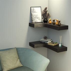 img 2 attached to Invisible Mounting Brackets - Set of 2 Rustic Wood Corner Shelves for Bedroom, Living Room, Bathroom, Kitchen - Cayln Brown Floating Wall Shelves