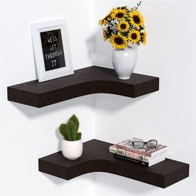 img 4 attached to Invisible Mounting Brackets - Set of 2 Rustic Wood Corner Shelves for Bedroom, Living Room, Bathroom, Kitchen - Cayln Brown Floating Wall Shelves