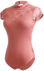 img 2 attached to 👗 Daydance Girls Women Ballet Bodysuit Cap Sleeve - Lace Turtleneck Leotard, Size Up