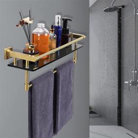 img 2 attached to 🚿 Premium Bathroom Glass Shelf with Towel Bar | Wall Mounted Tempered Glass Floating Shelf - Brushed Gold Finish