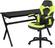 💻 enhance your gaming experience with flash furniture gaming desk and green/black racing chair set: cup holder, headphone hook, mouse pad top, and wire management holes! logo