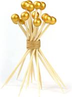 🎉 premium matte gold pearl bamboo cocktail picks - 100 count 4.7 inch handmade wooden fruit sticks for appetizers, drinks, fruits, and sandwiches - elegant party decorative food picks logo