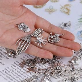 img 2 attached to 🎃 90-Piece Antique Silver Halloween Charms: Craft Supplies Pendants for DIY Jewelry Making