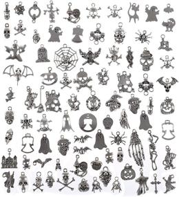 img 4 attached to 🎃 90-Piece Antique Silver Halloween Charms: Craft Supplies Pendants for DIY Jewelry Making