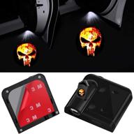 🚪 wireless door sensor lights (2pcs) with 3d ghost shadow emblems, no drilling led laser door shadow light welcome projector lamps, compatible with ford, audi, vw, dodge, toyota, honda - punisher skull design logo