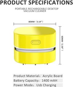 img 2 attached to 🧹 Portable Mini Desktop Vacuum Cleaner - Energy Saving Table Dust Sweeper with Clean Brush, 360º Rotatable Design for Cleaning Hairs, Office, Crumbs, Computer Keyboard - Gifts for Kids Yellow
