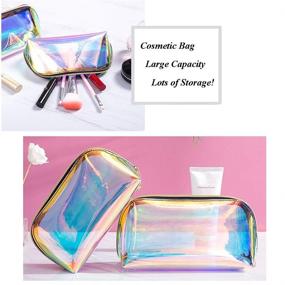 img 1 attached to 🌈 Holographic Iridescent Travel Toiletries Organizer - Wristlet Travel Accessories