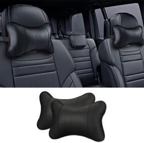 img 3 attached to 🚘 GUSODOR Car Neck Pillow Set: Breathable Auto Head Neck Rest Cushion for Ultimate Neck Support and Relaxation, Set of 2 [Black]