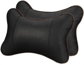 img 4 attached to 🚘 GUSODOR Car Neck Pillow Set: Breathable Auto Head Neck Rest Cushion for Ultimate Neck Support and Relaxation, Set of 2 [Black]