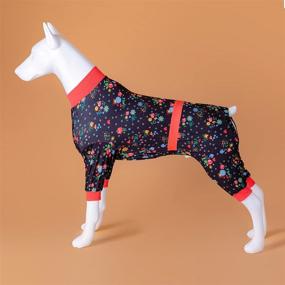 img 2 attached to 🐶 Reflective Strap Dog Onesie Pajamas for Large Breeds - LovinPet Post Operative Jumpsuit in Breathable & Elastic Sateen Cherry Black, Red Prints