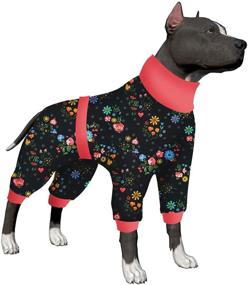 img 4 attached to 🐶 Reflective Strap Dog Onesie Pajamas for Large Breeds - LovinPet Post Operative Jumpsuit in Breathable & Elastic Sateen Cherry Black, Red Prints