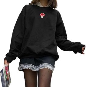 img 4 attached to Chic and Cozy: Women's Mushroom Embroidery Crewneck Sweatshirt - Long Sleeve, Casual Oversized Fit