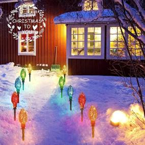 img 3 attached to 🎄 Jumbo C9 Outdoor Christmas Lights with Pathway Marker Stakes - 6.5 Ft Mini Lights, Glitter Multicolor Bulbs for Holiday Yard Garden Decor - Pack of 5 Lights