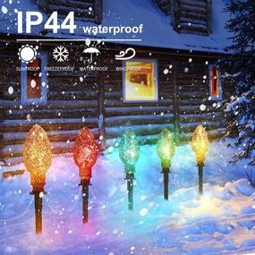 img 2 attached to 🎄 Jumbo C9 Outdoor Christmas Lights with Pathway Marker Stakes - 6.5 Ft Mini Lights, Glitter Multicolor Bulbs for Holiday Yard Garden Decor - Pack of 5 Lights