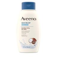 🥥 aveeno skin relief body wash with coconut scent & soothing oat, soap-free body cleanser for dry, itchy & sensitive skin, dye-free & allergy-tested, 12 fl. oz logo
