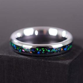 img 3 attached to 💍 THREE KEYS JEWELRY Galaxy Series Tungsten Rings 8mm 4mm - Created-Opal Inlay, Colorful Blue White Green - Hammered Wedding Bands for Men and Women