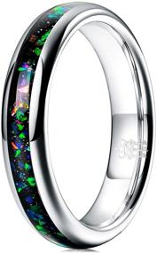 img 4 attached to 💍 THREE KEYS JEWELRY Galaxy Series Tungsten Rings 8mm 4mm - Created-Opal Inlay, Colorful Blue White Green - Hammered Wedding Bands for Men and Women