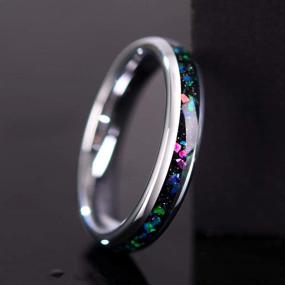 img 2 attached to 💍 THREE KEYS JEWELRY Galaxy Series Tungsten Rings 8mm 4mm - Created-Opal Inlay, Colorful Blue White Green - Hammered Wedding Bands for Men and Women