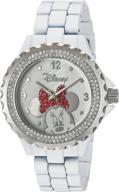 disney minnie mouse enamel sparkle women's watch - elegant white alloy design, silver bezel, white bracelet logo