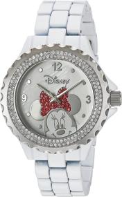 img 4 attached to Disney Minnie Mouse Enamel Sparkle Women's Watch - Elegant White Alloy Design, Silver Bezel, White Bracelet