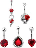 💎 exquisite 5pcs 14g stainless steel belly button rings dangle bar jewelry set by jovivi, including gift box! logo