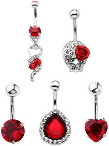 img 4 attached to 💎 Exquisite 5pcs 14G Stainless Steel Belly Button Rings Dangle Bar Jewelry Set by JOVIVI, Including Gift Box!