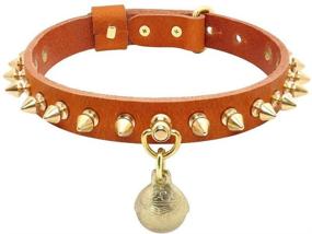 img 4 attached to 🐶 Beirui Spiked Genuine Leather Dog Collar with Copper Studs - Superior Rivet Brown Dog Collar with Bell - Adjustable Basic Collar for Pitbull, French Bulldog, S, M, L