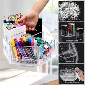 img 1 attached to 🖊️ 360-Degree Rotating Pen Holder for Desk with 6 Compartments, Holds over 600+ Pencils - Marker and Art Supply Organizer