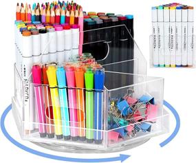 img 4 attached to 🖊️ 360-Degree Rotating Pen Holder for Desk with 6 Compartments, Holds over 600+ Pencils - Marker and Art Supply Organizer