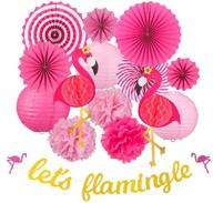 whaline 15pcs flamingo party honeycomb decoration set: pink paper fans, pom poms, flowers, lanterns & gold flamingo banner – perfect for hawaii summer, beach luau party, birthday, baby shower, wedding decor! logo