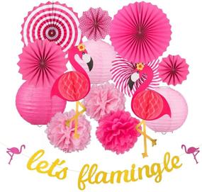 img 4 attached to Whaline 15PCS Flamingo Party Honeycomb Decoration Set: Pink Paper Fans, Pom Poms, Flowers, Lanterns & Gold Flamingo Banner – Perfect for Hawaii Summer, Beach Luau Party, Birthday, Baby Shower, Wedding Decor!