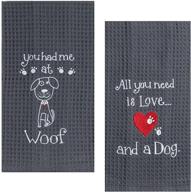 🐶 kay dee dog lover embroidered waffle towel set: you had me at woof & dog love - perfect for pet enthusiasts! logo