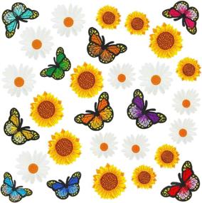 img 4 attached to 🦋 30-Piece Butterfly Patch, Daisy & Sunflower Iron-On Appliques, Sew-On Embroidered Patch for Backpacks, Shoes, Jackets, Clothes, Jeans - Repair Patch