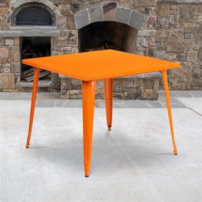 img 3 attached to 🟧 Flash Furniture Commercial Grade 35.5" Square Orange Metal Indoor-Outdoor Table: Durable & Stylish