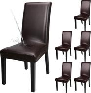 yisun waterproof and oilproof pu leather stretch 🪑 dining chair covers, slipcover protector (6 pack, deep coffee) logo