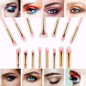 img 2 attached to 💄 Набор кистей для макияжа глаз Logiverl, 15 штук: кисти для век и бровей, включая мини кисточку веера, с розовыми деревянными ручками.