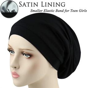 img 3 attached to 👒 Stylish Girls Satin Lined Slouchy Beanie Cap with Premium Elastic Band - Perfect Winter Headwear!