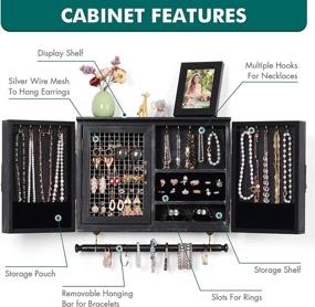 img 2 attached to 🪶 Ikkle Rustic Jewelry Organizer: Wall-Mounted Cabinet Storage with Wooden Barn Door – Neatly Holds Necklaces, Earrings, Rings and Bracelets – Removable Rod and Hooks – Rustic Black Design