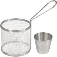 🍳 mini round stainless steel fry baskets: perfect cooking tool with sauce cup for table serving and food presentation - set of 4 baskets + 4 cups logo