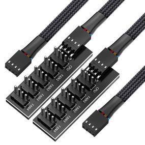 img 4 attached to 🖥️ Black Sleeved 5-Way PWM Fan Hub Splitter for Motherboard, 4 Pin, 40cm/15.7inch, 2 Pack - Extension Adapter Cable for PC CPU Cooling Case Fans