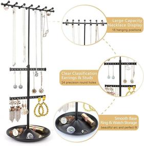 img 1 attached to 📿 Ekero Jewelry Organizer Stand: Adjustable Necklace Holder with Large Capacity - Elegant Matte Black Display for Necklaces, Earrings, Rings, and Bracelets!