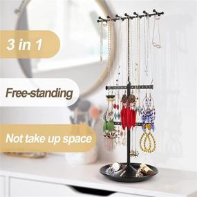 img 3 attached to 📿 Ekero Jewelry Organizer Stand: Adjustable Necklace Holder with Large Capacity - Elegant Matte Black Display for Necklaces, Earrings, Rings, and Bracelets!