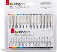 ✒️ набор ручек kingart pro inkline fine line - 16 штук, различные цвета и черный - разные размеры кончиков и кисти логотип