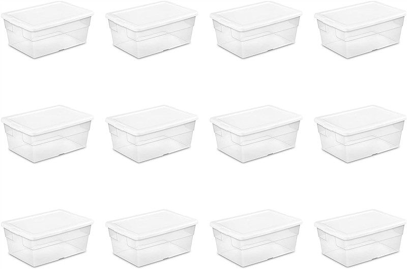 Sterilite 16448012 16 Quart/15 Liter Storage Box White Lid with Clear Base 12-Pack