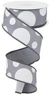 10 yards of dark grey and white polka dot wired edge ribbon - 3 sizes - 1.5 inch width logo