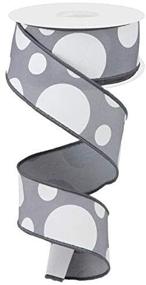 img 2 attached to 10 Yards of Dark Grey and White Polka Dot Wired Edge Ribbon - 3 Sizes - 1.5 Inch width