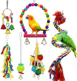 img 4 attached to 🦜 Set of 6 Small Bird Swing Toys: Natural Wood and Rope Bungee Bird Toy for Parrots, Parakeets, Cockatiel, Conure, Mynah, Macaw, and Other Small Birds